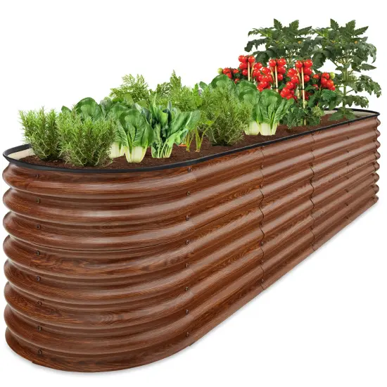 Best Choice Products 8x2x2ft Metal Raised Garden Bed, Oval Outdoor Planter Box w/ 4 Support Bars Wood Grain {1}