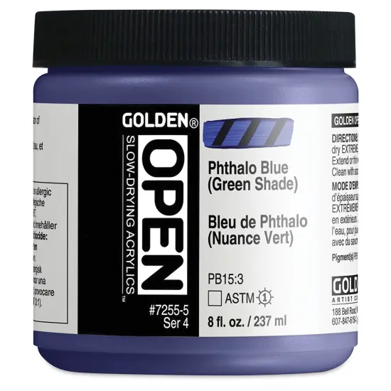 Golden Open Acrylics - Phthalo Blue (Green Shade), 8 oz Jar {2}