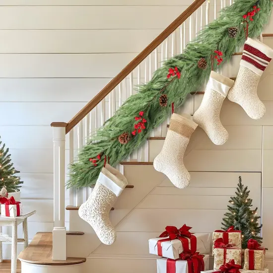 9FT Christmas Garland Prelit Faux Decorations, Realistic Green Norfolk Pine Garland {4}