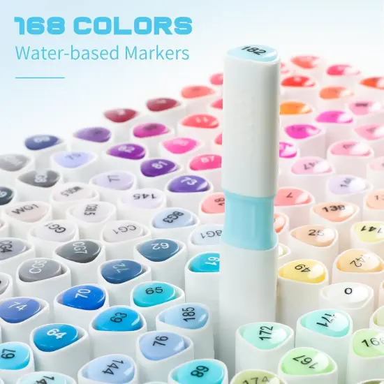168 Colors Dual Tip Markers Set - Water-Based Ink {3}