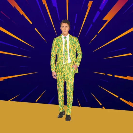 Bright Sunny Yellow Cactus Adult Costume Slim Fit for Cinco de Mayo and Parties {3}