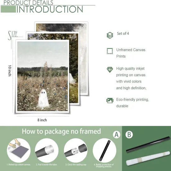 4 Piece Cute Ghosts Canvas Wall Art - 8x10 Inches {5}