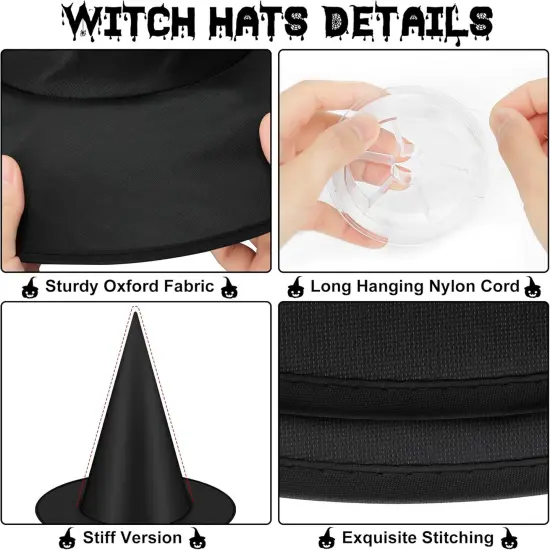 12 PCS Halloween Witch Hats with 328 FT Nylon Cord {3}
