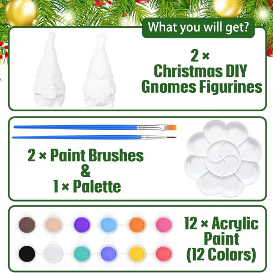 2 Pack Christmas Ready to Paint Your Own Gnome Statues, 4 Inches Mini Garden Blank Ceramics to Paint {5}