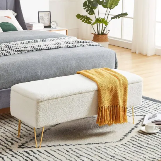 Fabric End of Bed Storage Bench with Gold Hairpin Legs and Cushioned Seat Yellow {6}