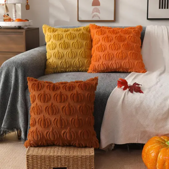 Set of 2 Fall Decorations Autumn Rust Pumpkin Throw Pillow Cases {4}