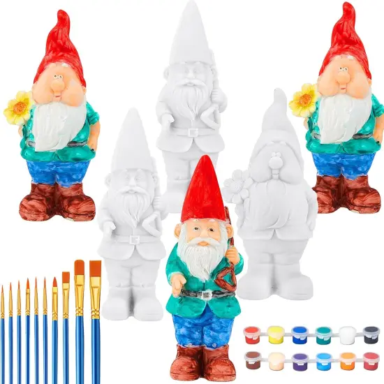6 Pcs Paint Your Own Garden Gnomes Unpainted Kit to Paint Statue {1}
