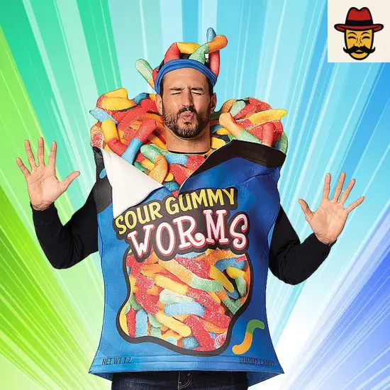 Colorful Sour Gummy Worms Adult Costume with 3D Details for Halloween Fun {4}