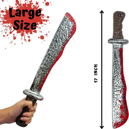 4E's Novelty 17" Fake Bloody Machete Costume Prop &ndash; Large Plastic Knife with Realistic Blood Stains for Halloween Costumes, Horror Props, Haunted House D&eacute;cor, Safe for Kids & Adults {3}
