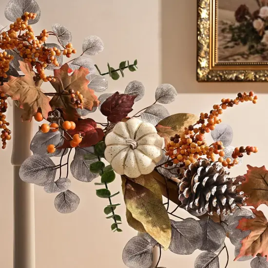 Fall Garland for Mantle, 6 Ft Fall Garland with Lights, Autumn Leaves Garland {2}