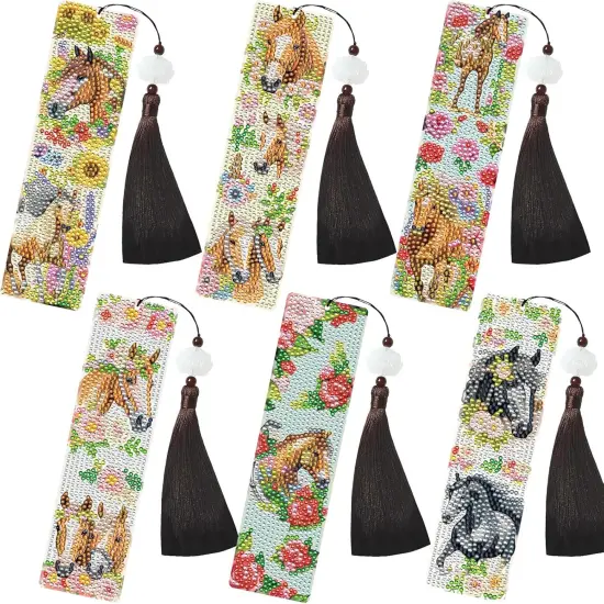 6 PCS Flower Horse Diamond Art Bookmark Set DIY {1}