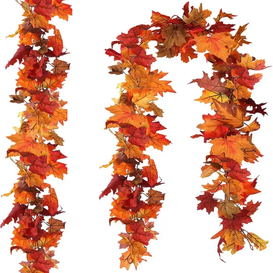 2 Pack Fall Leaf Garland, 5.9Ft Artificial Maple Leaf Garland Fall Leaves {1}