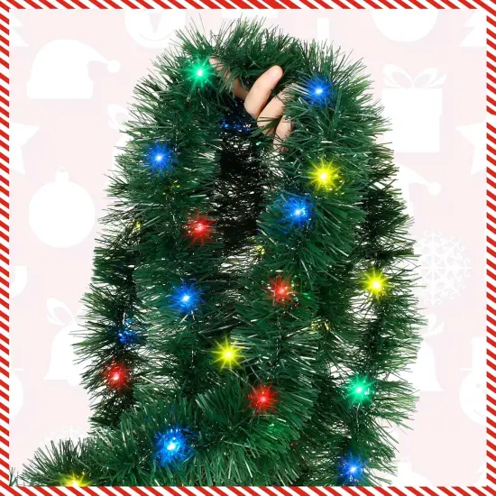 16.4 ft Christmas Tinsel Garland Lighted Metallic Twist Tree Decoration (Multicolor, Green) {3}