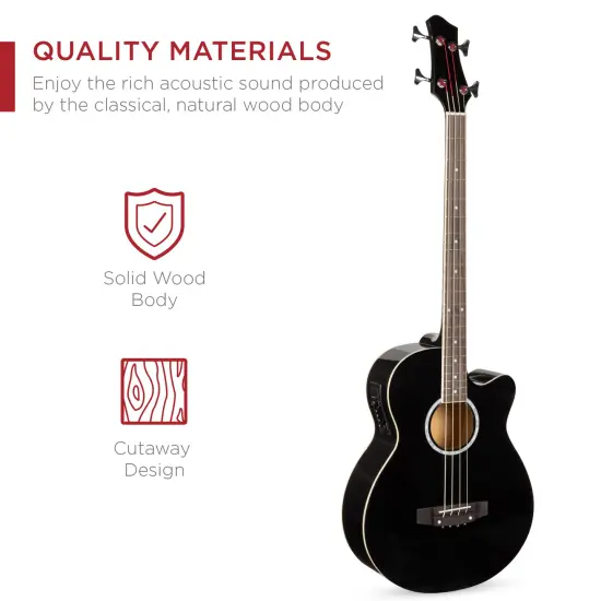 Best Choice Products 22-Fret Full Size Acoustic Electric Bass Guitar w/ 4-Band Equalizer, Truss Rod Black {3}