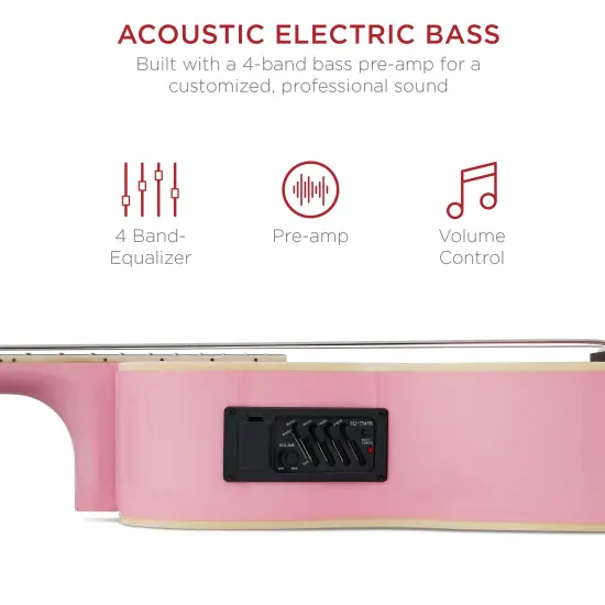 Best Choice Products 22-Fret Full Size Acoustic Electric Bass Guitar w/ 4-Band Equalizer, Truss Rod Pink {3}