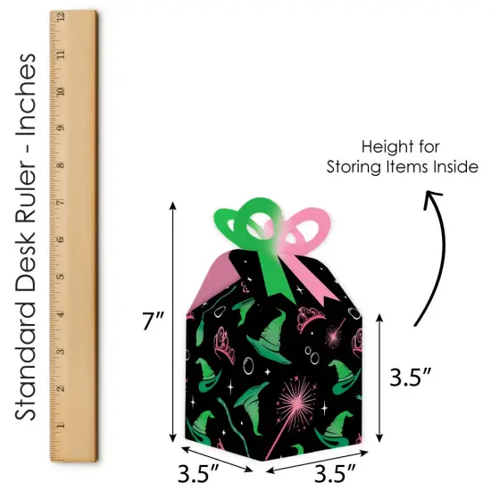 Big Dot of Happiness Witch Bow Boxes, Good Pink and Green Birthday or Witch Halloween Party Square Favor Gift Boxes - Set of 12 {7}