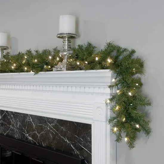 9 Feet -Pre-Lit Artificial Christmas Garland, Green, Norwood Fir {2}