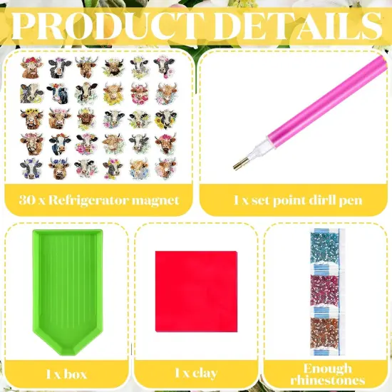 30 Pcs Cow Diamond Painting Magnets Highland Cows Diamond Art {4}