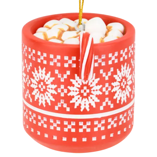 Tree Buddees Hot Cocoa Christmas Ornament Red Mug with Marshmallows & Candy Cane Hot Chocolate {6}