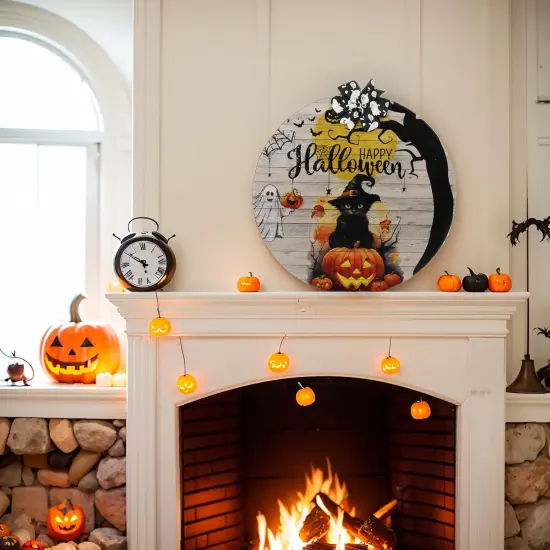 Happy Halloween Black Cat Front Door Sign {5}