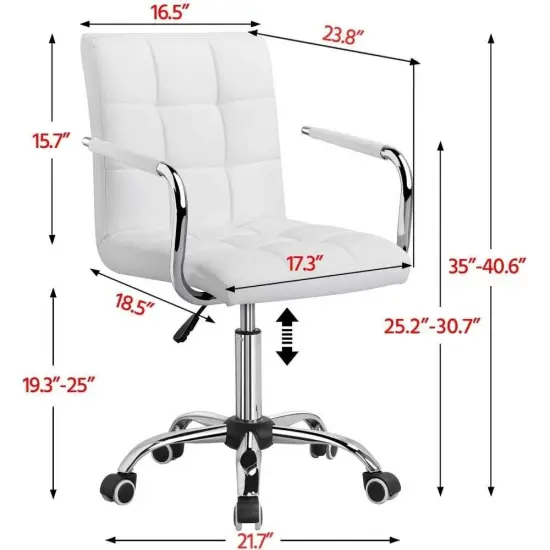 Faux Leather Adjustable Swivel Mid-Back Swivel Office Chair with Rolling Wheels White {5}