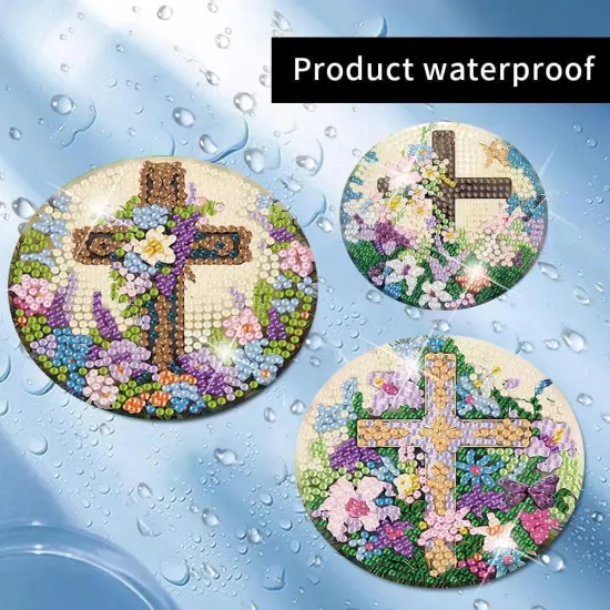 Christ Cross Diamond Painting Coasters Kits for Adults with Holder {5}