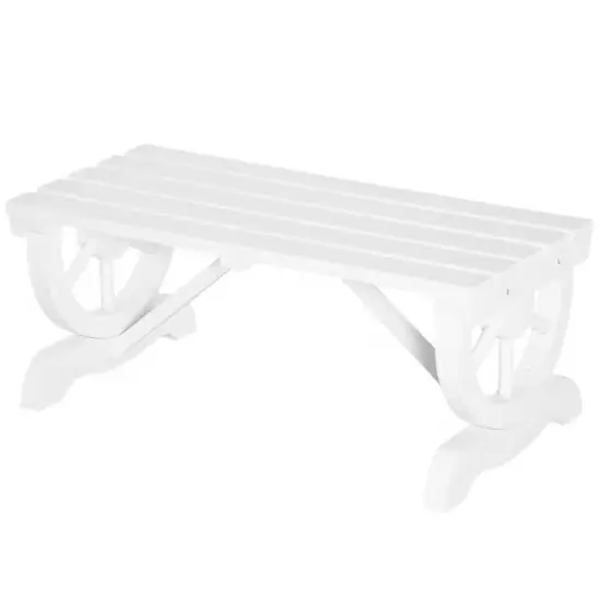 Fir Wood Wagon Wheel 2-Seater Outdoor Garden Bench with Slatted Seat White {7}