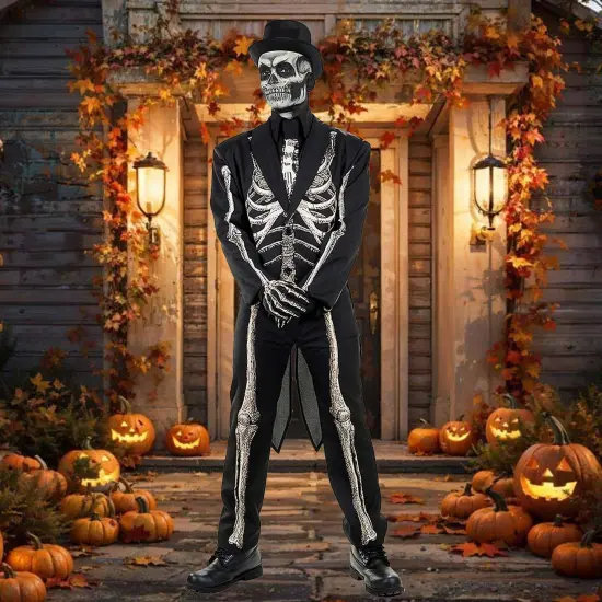 Mens Bone Chillin Skeleton Suit Costume for Halloween Gothic Events and Scare Parties {5}