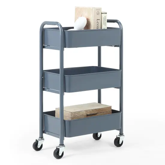 3-Tier Rolling Metal Storage Cart &ndash; Kitchen & Under Desk Organizer with Casters Blue {2}