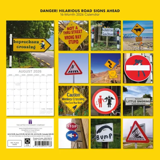 The Gifted Stationary 2026 Square Wall Calendar - Danger, Hilarious Road Signs Ahead - 16-Month Funny Corner Theme with 180 Reminder Stickers (12 x 12 In) Multicolor {4}