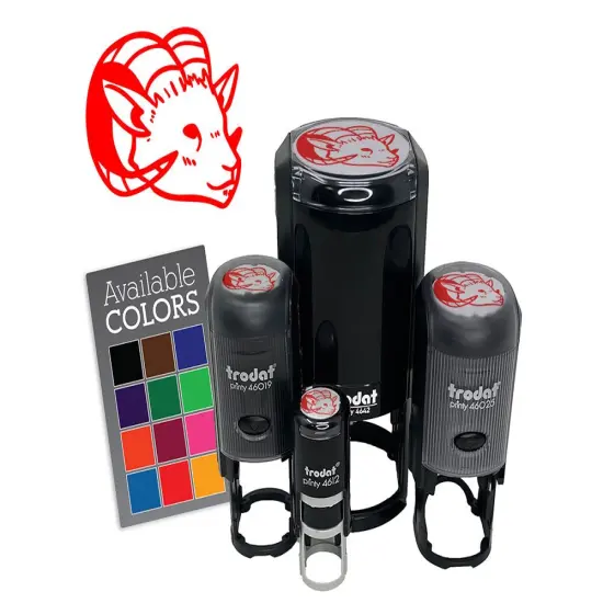 Proud Horned Goat Ram Head Self-Inking Rubber Stamp Stamping Crafting Planner Fuchsia {7}