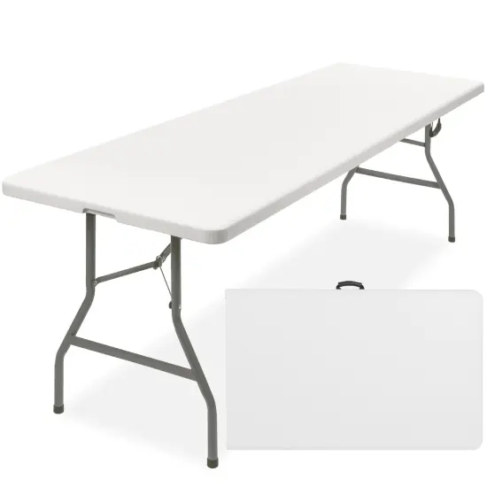 Best Choice Products 8ft Plastic Folding Table, Indoor Outdoor Heavy Duty Portable w/ Handle, Lock for Picnic Dark Gray {7}