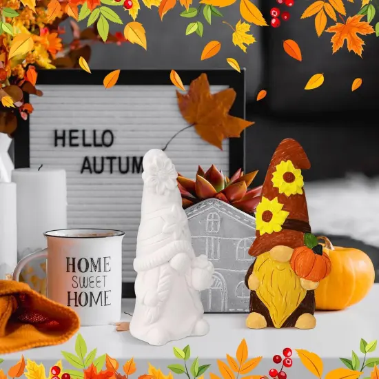 4 Pcs Fall Gnome Ceramic to Paint Kit 5 Inch Ready to Paint Your Own Ceramic Gnome Statues {2}