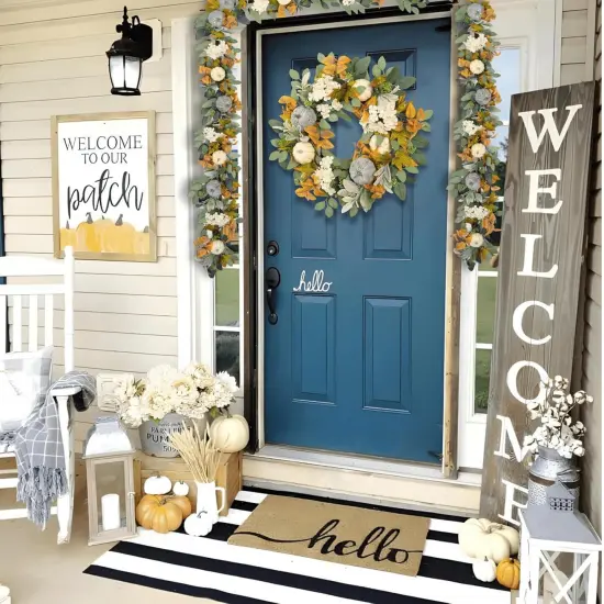 Fall Pumpkin Garland 60 Inch (5 Ft),Autumn Eucalyptus & Lambs Ear Garland {2}