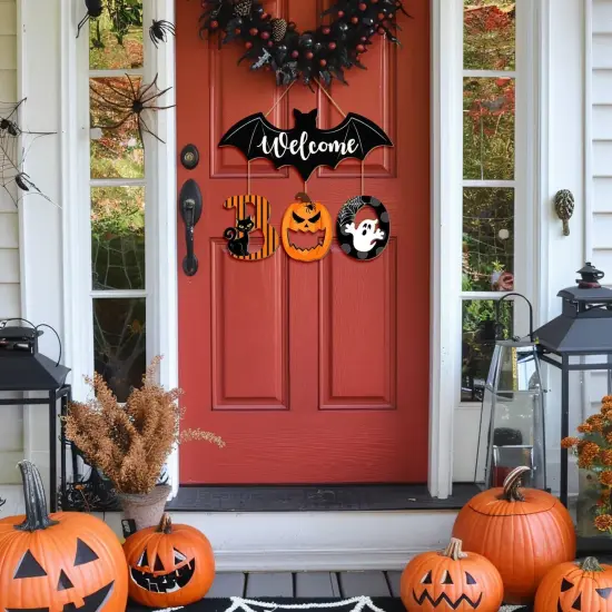 Spooky Bat Welcome Hanging Sign for Front Door {4}