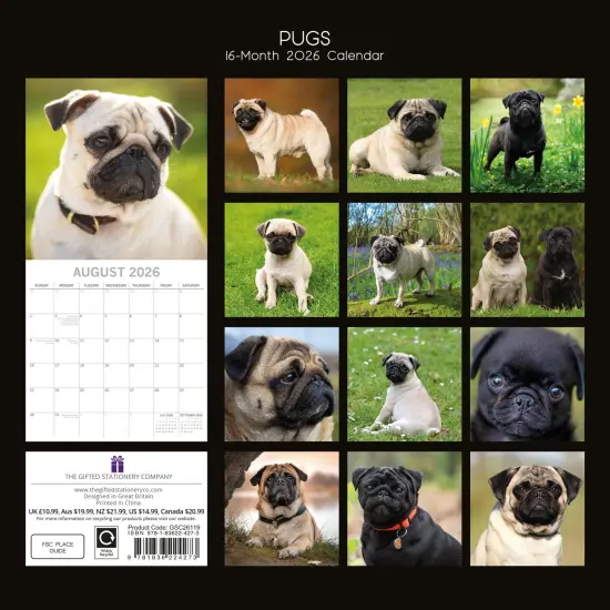 The Gifted Stationary 2026 Square Wall Calendar, Pugs, 16-Month Animals Theme Hanging Calendar with 180 Reminder Stickers, Month Planner for Home, or Creative Spaces, 12x12 In Multicolor {4}