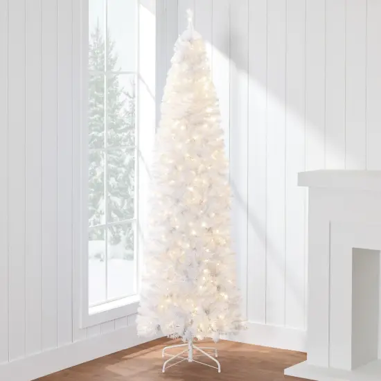 Best Choice Products Pre-Lit White Pencil Christmas Tree w/ Foldable Base, Incandescent Lights {1}