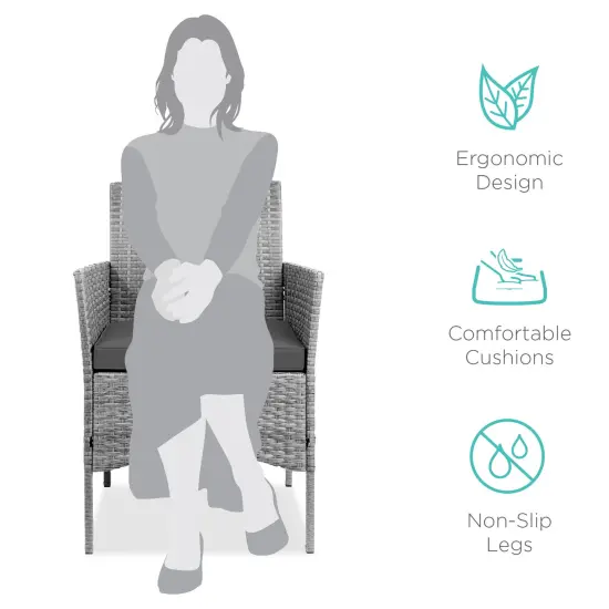 Best Choice Products 3-Piece Outdoor Wicker Conversation Patio Bistro Set, w/ 2 Chairs, Table Gray/Gray {2}