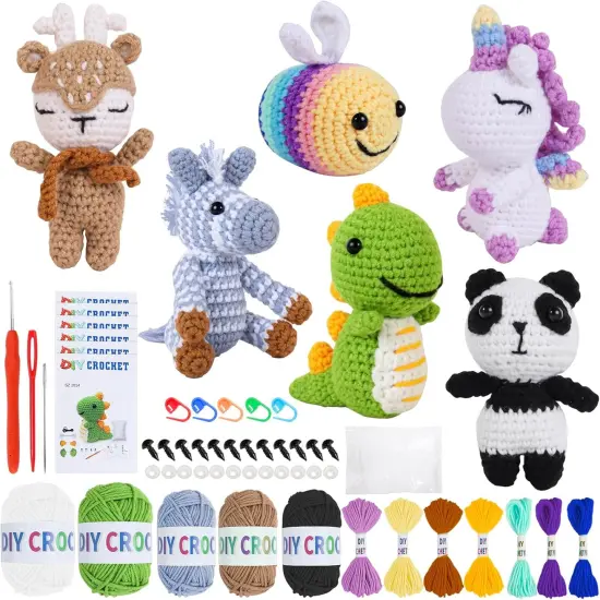 6PCS Animal Crochet Kit for Beginners Kids {1}