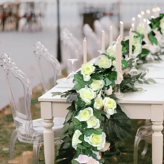 10PCS Fake Rose Garland, 7.5Ft Artificial Vines Flowers Hanging Rose Vine(Light White) {2}