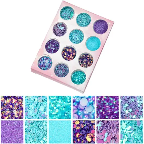 Nail Art Blue Glitter Sequins 3D Pearl Nails Shining Flakes 12Jars {2}