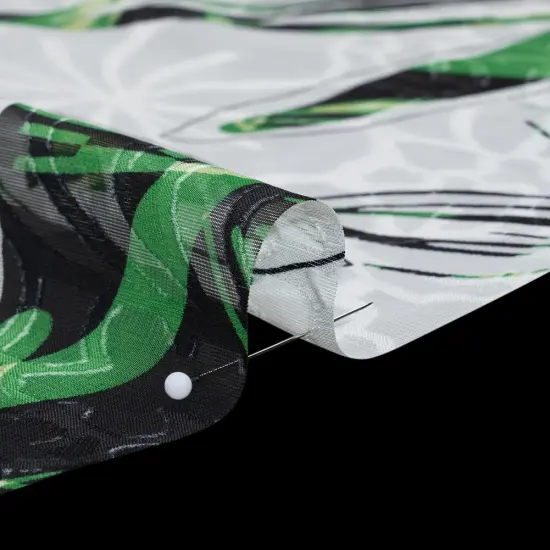 1 Yard White, Green and Black Floral Polyester Brocade Deadstock Material 56 inch Width {4}