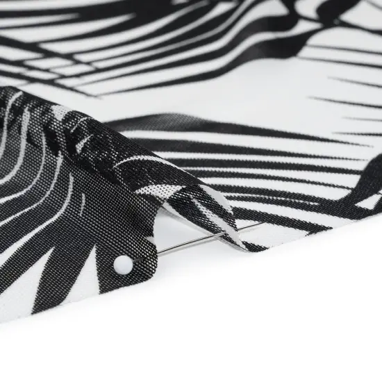1 Yard Black and White Palm Leaves Stretch Nylon Mesh 57" Width Fabric {2}