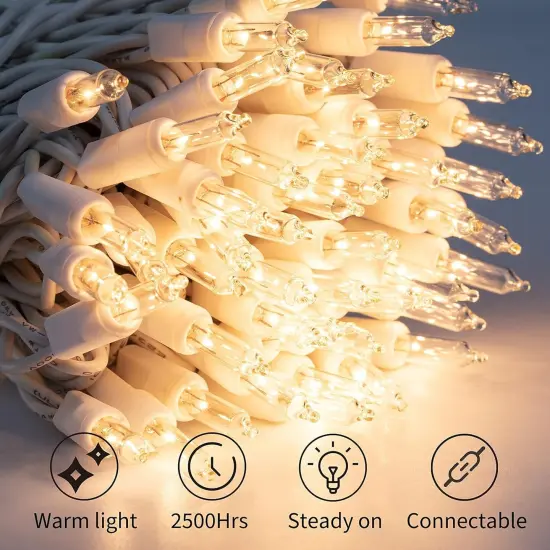 100 Count 25 Feet Incandescent Clear Christmas Lights Set {4}