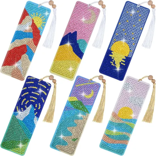 6 Pcs Leather Diamond Painting Bookmarks Sun & Moon Nature {1}