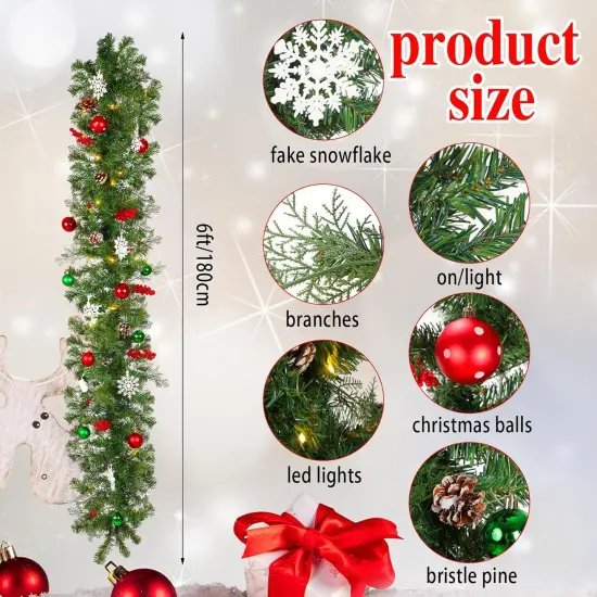6 ft Christmas Garland Decoration with Lights {2}