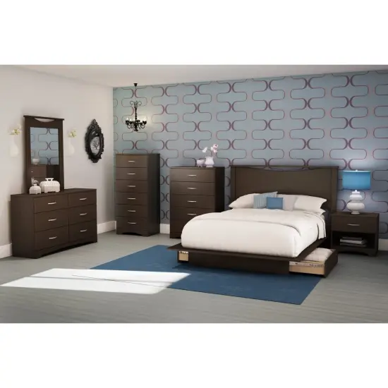 Modern 5 Drawer Dresser with Chrome Handles and Curved Base for Home Organization Chocolate {2}
