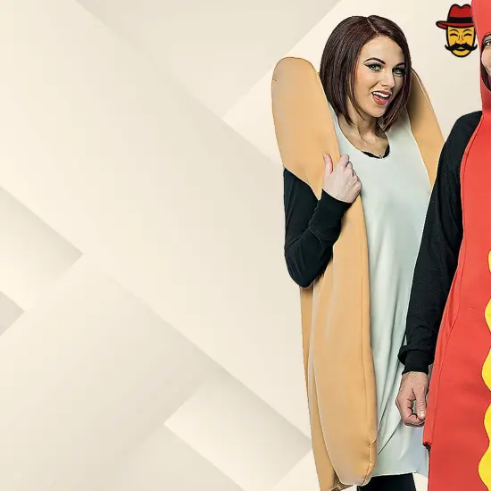 Hot Dog and Bun Couples Costume Set Funny Food Tunics Halloween Party Outfit {6}