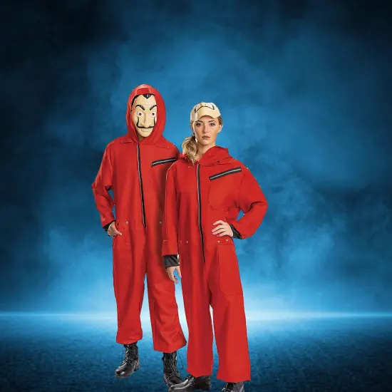 Money Heist Adult Costume Red Jumpsuit with Mask Netflix Series Large {2}