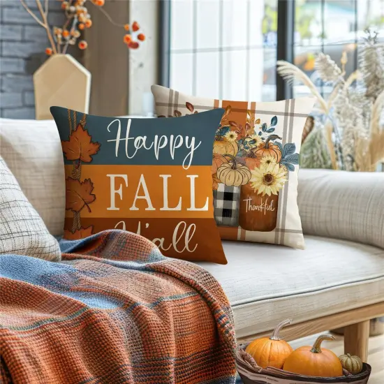 Fall Striped Mason Jar Pumpkin Throw Pillow Covers {3}